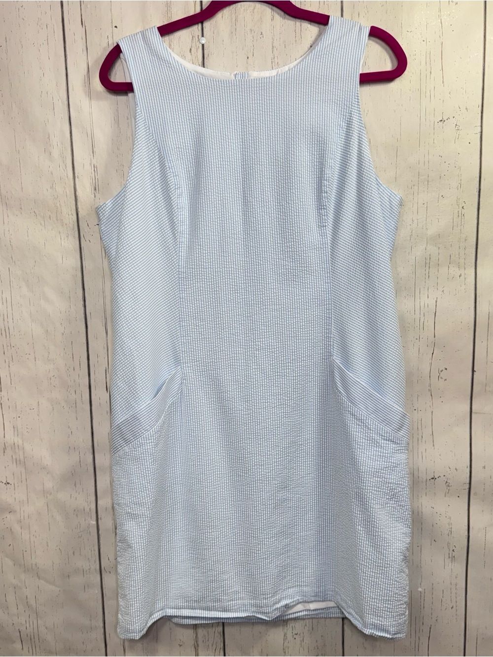Southern Tide Light Blue Seersucker Shift Dress Sleeveless Coastal Preppy 12